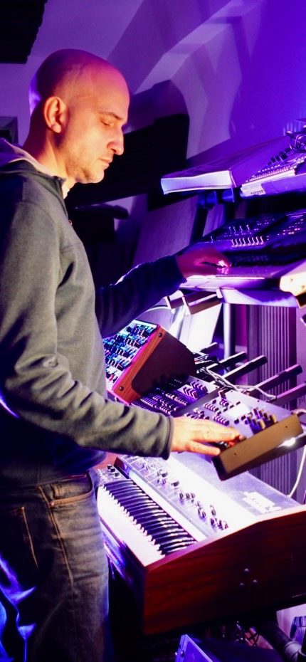 Nick Cosic at the synth rig